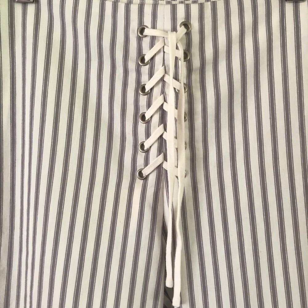 Margaret O'leary Striped Lace Up Pants White Gray Retro 70s Nwt Size Small Boho — image 3 of 5